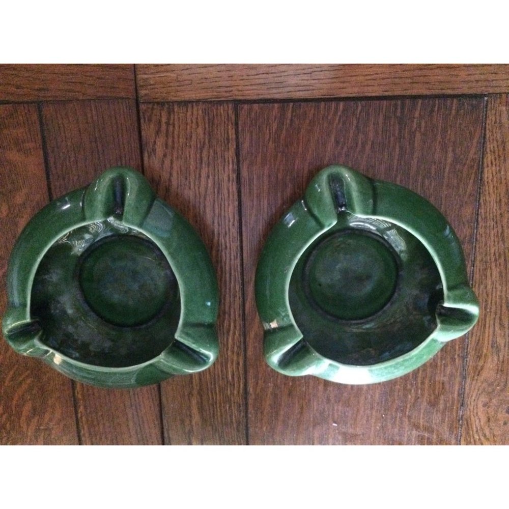Danish Modern Ashtrays Moss Green Retro Tobacciana Man Cave MCM